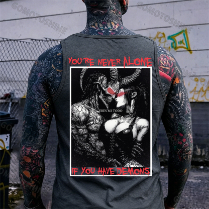 YOU'RE NEVER ALONE IF YOU HAVE DEMONS Skeleton Devil And Sexy Woman Print Men's Tank Image - 5