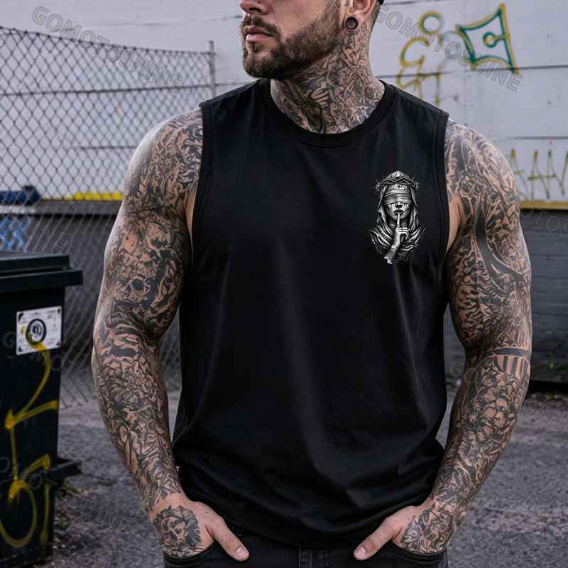 Blindfolded Thorn Nun Print Men's Tank Top Image - 2