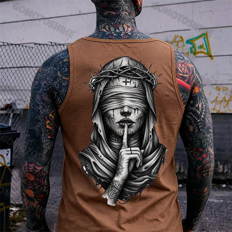 Blindfolded Thorn Nun Print Men's Tank Top Image - 4
