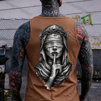 Blindfolded Thorn Nun Print Men's Tank Top Image - 4
