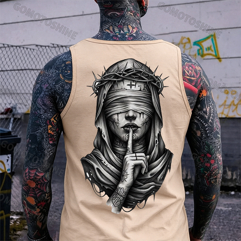 Blindfolded Thorn Nun Print Men's Tank Top Image - 7