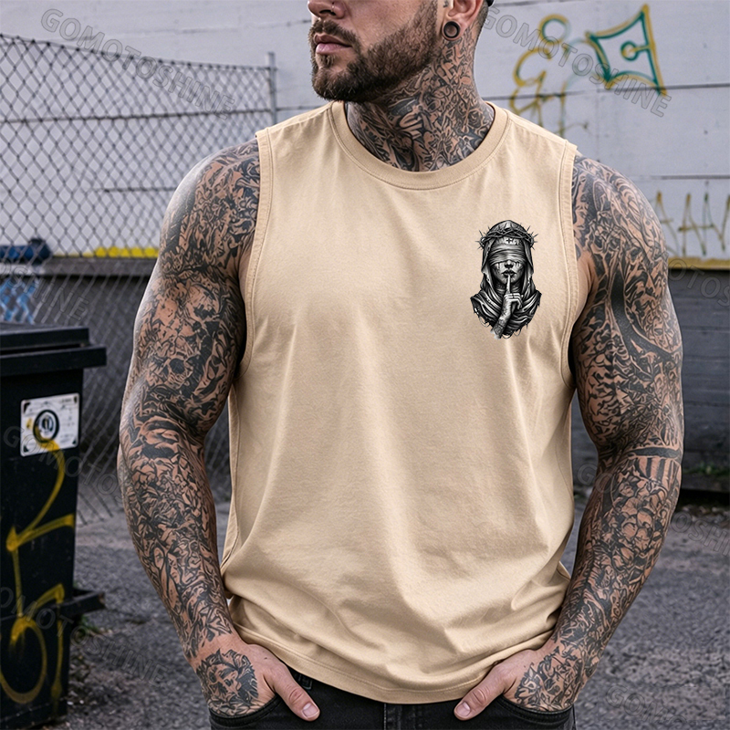 Blindfolded Thorn Nun Print Men's Tank Top Image - 8