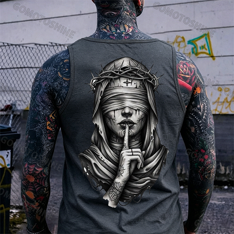 Blindfolded Thorn Nun Print Men's Tank Top Image - 5
