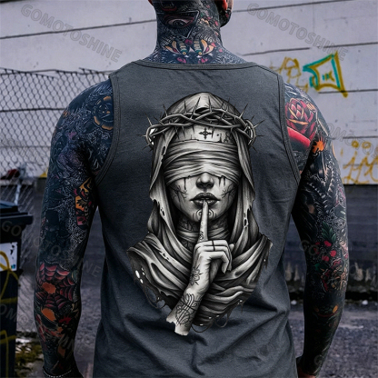 Blindfolded Thorn Nun Print Men's Tank Top Image - 5