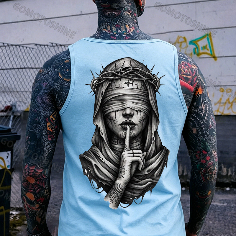 Blindfolded Thorn Nun Print Men's Tank Top Image - 9