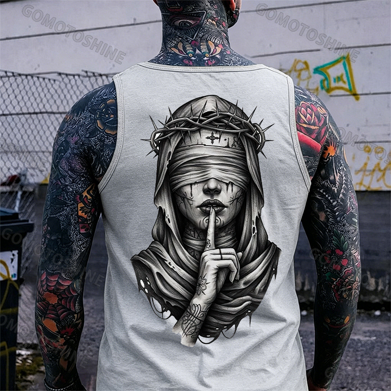 Blindfolded Thorn Nun Print Men's Tank Top Image - 11