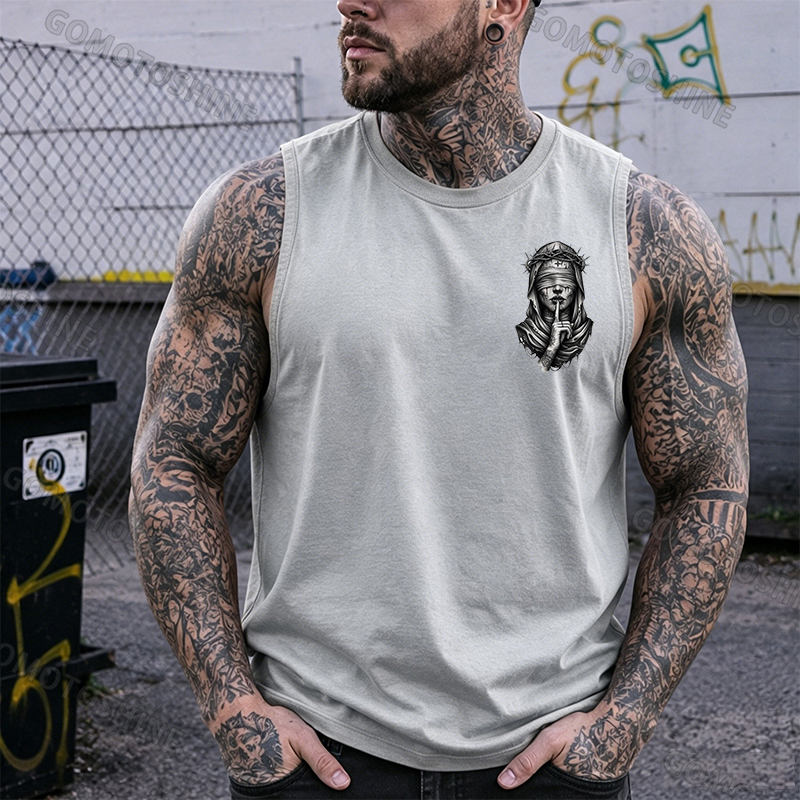 Blindfolded Thorn Nun Print Men's Tank Top Image - 12