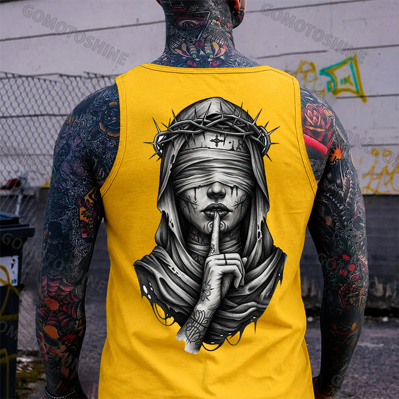 Blindfolded Thorn Nun Print Men's Tank Top Image - 13