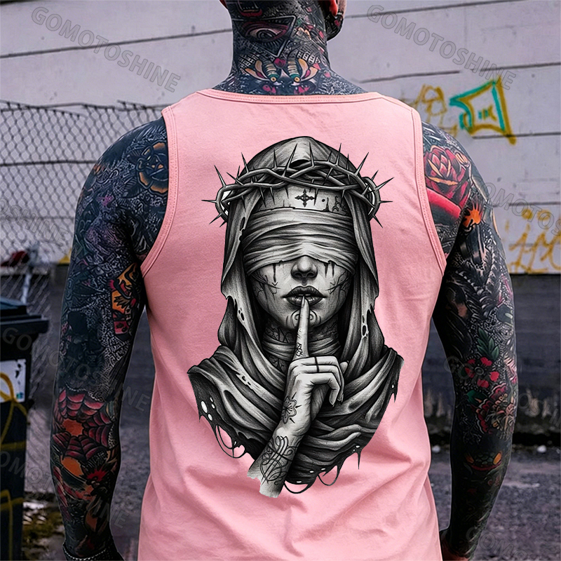 Blindfolded Thorn Nun Print Men's Tank Top Image - 15