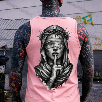 Blindfolded Thorn Nun Print Men's Tank Top Image - 15
