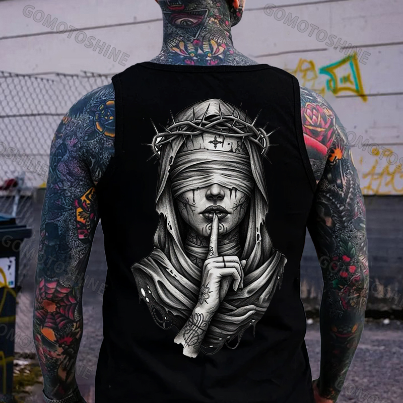 Blindfolded Thorn Nun Print Men's Tank Top Image - 1