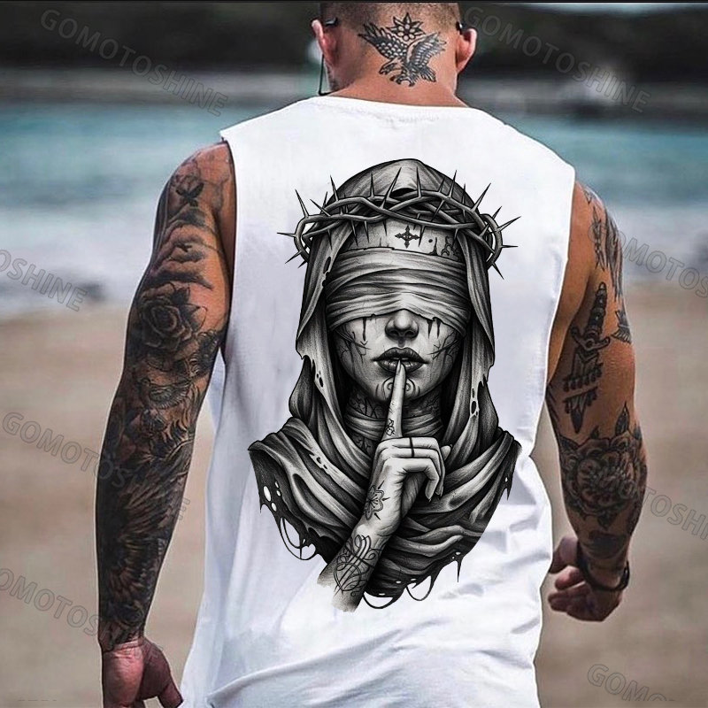 Blindfolded Thorn Nun Print Men's Tank Top Image - 19