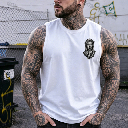 Blindfolded Thorn Nun Print Men's Tank Top Image - 20