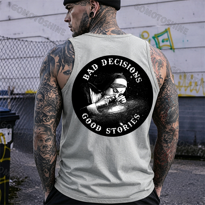 BAD DECISIONS GOOD STORIES Smoking Nun Print Men's Vest Image - 4
