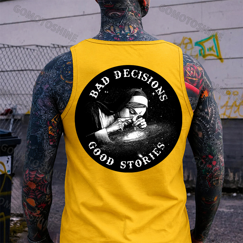 BAD DECISIONS GOOD STORIES Smoking Nun Print Men's Vest Image - 6