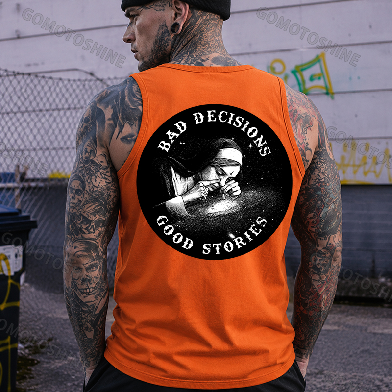 BAD DECISIONS GOOD STORIES Smoking Nun Print Men's Vest Image - 8