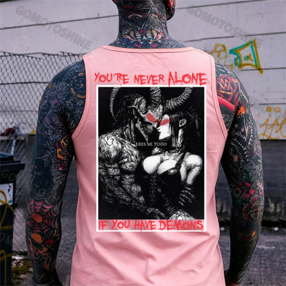 YOU'RE NEVER ALONE IF YOU HAVE DEMONS Skeleton Devil And Sexy Woman Print Men's Tank Image - 7