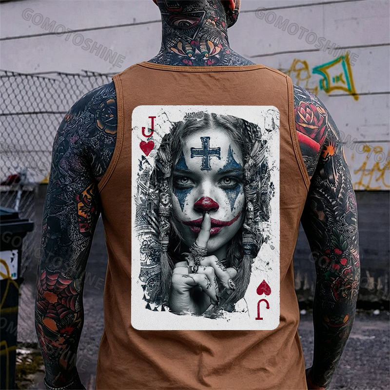 Poker Joker Lady Print Men's Tank Image - 7
