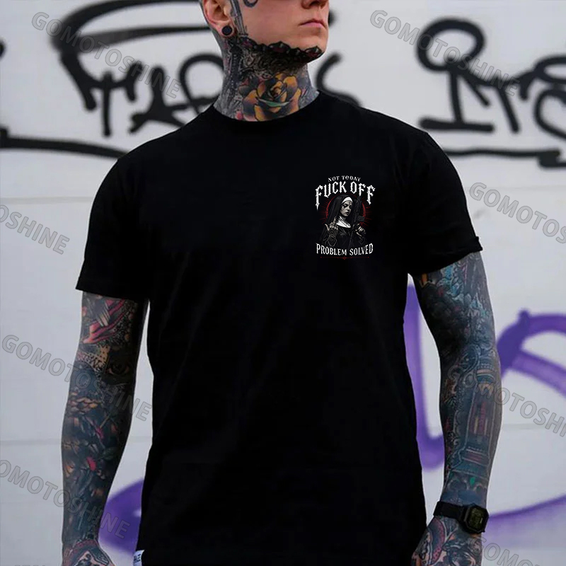 NOT TODAY FUCK OFF PROBLEM SOLVED Defiant Military Gothic Nun Print Men's T-Shirt Image - 4