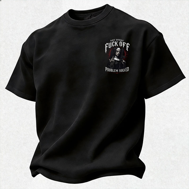 NOT TODAY FUCK OFF PROBLEM SOLVED Defiant Military Gothic Nun Print Men's T-Shirt Image - 3