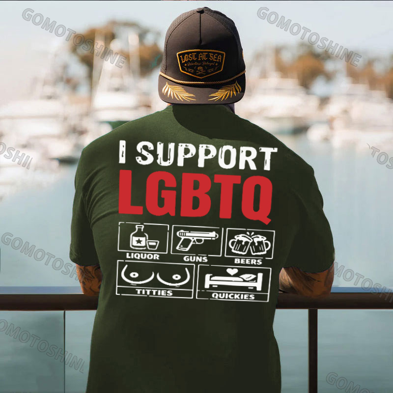 I Support LGBTQ Funny Printed Men's T-Shirt Image - 5