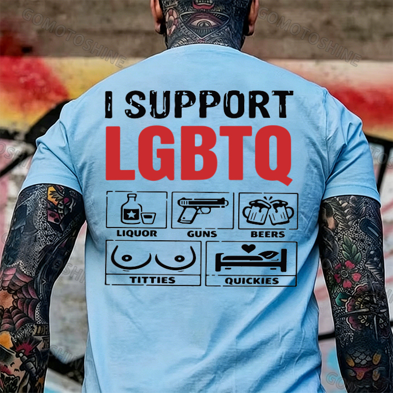 I Support LGBTQ Funny Printed Men's T-Shirt Image - 10