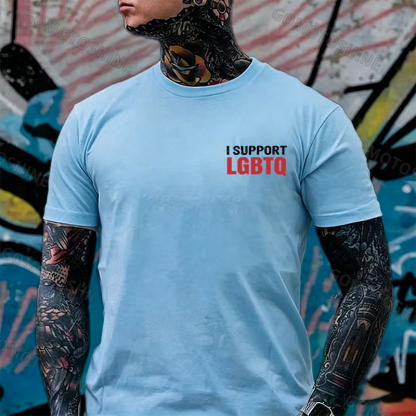 I Support LGBTQ Funny Printed Men's T-Shirt Image - 9