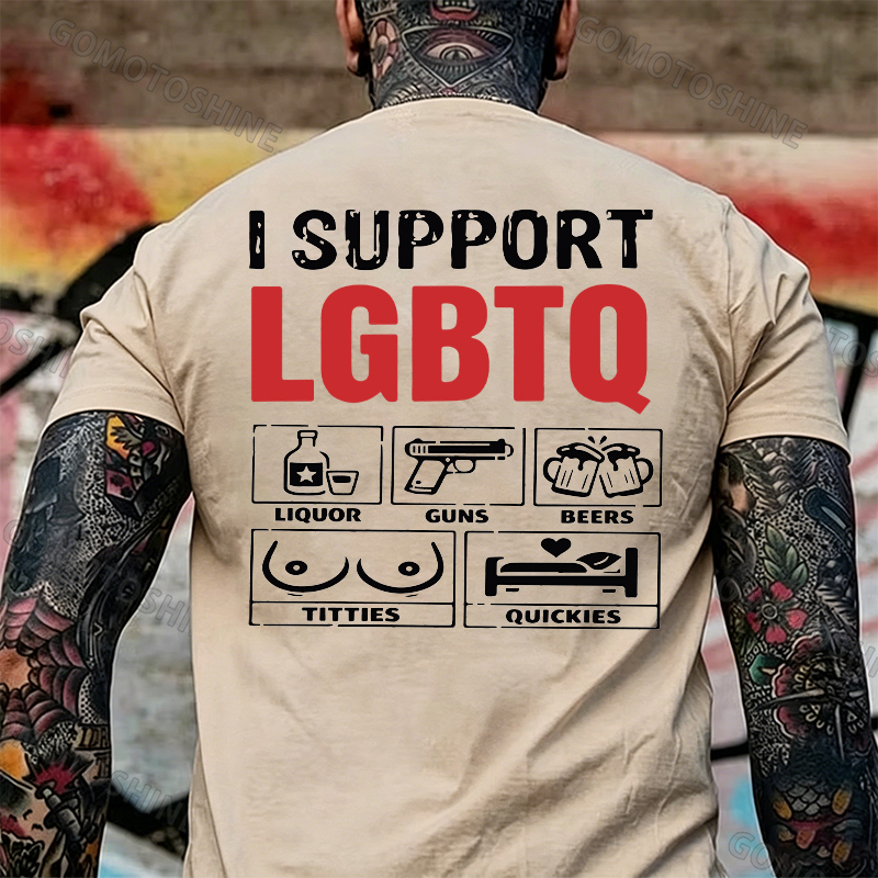 I Support LGBTQ Funny Printed Men's T-Shirt Image - 12