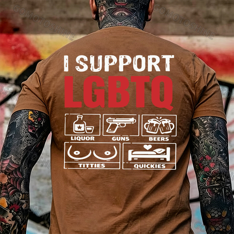 I Support LGBTQ Funny Printed Men's T-Shirt Image - 15