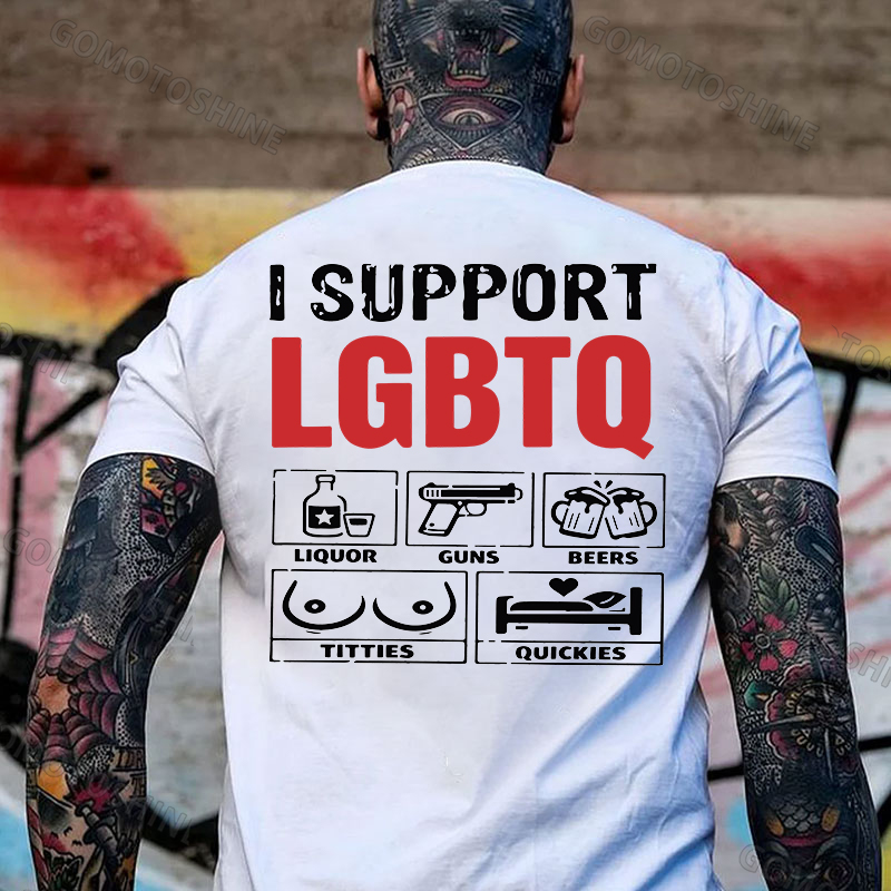 I Support LGBTQ Funny Printed Men's T-Shirt Image - 17