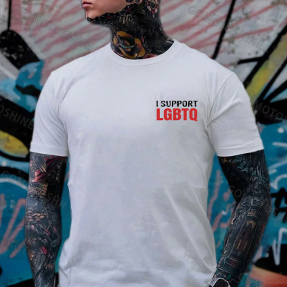I Support LGBTQ Funny Printed Men's T-Shirt Image - 16