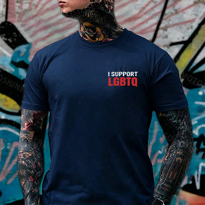 I Support LGBTQ Funny Printed Men's T-Shirt Image - 18