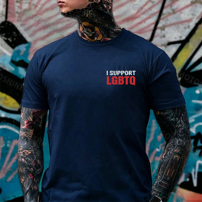 I Support LGBTQ Funny Printed Men's T-Shirt Image - 18