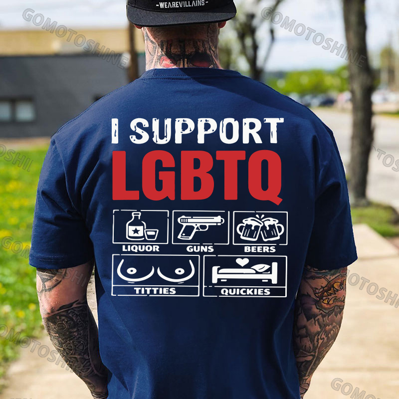I Support LGBTQ Funny Printed Men's T-Shirt Image - 19