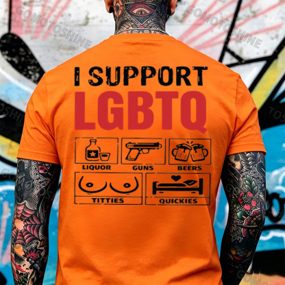 I Support LGBTQ Funny Printed Men's T-Shirt Image - 20