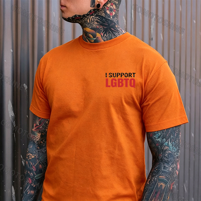 I Support LGBTQ Funny Printed Men's T-Shirt Image - 21