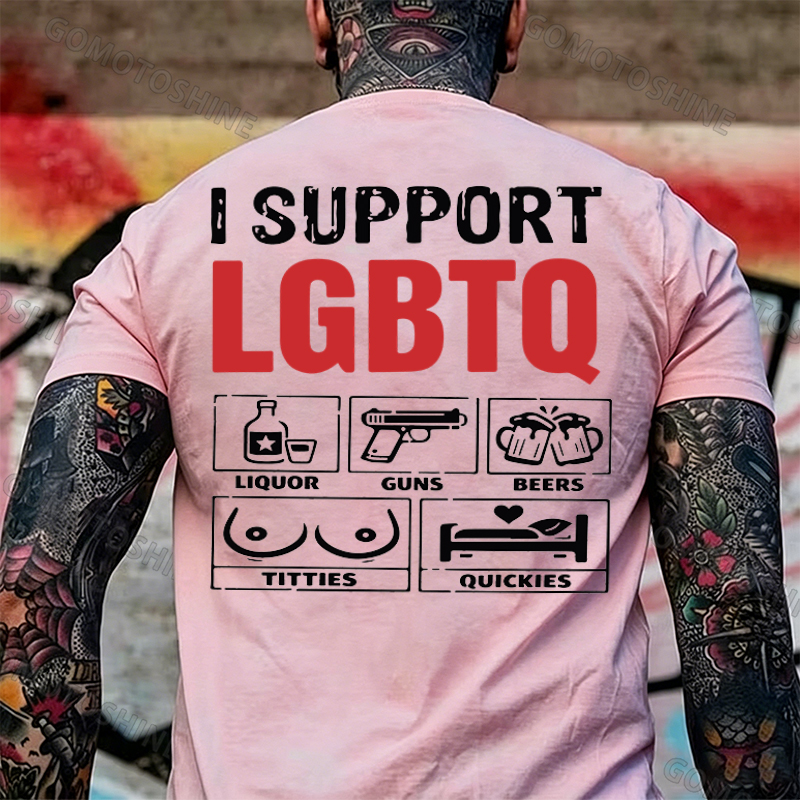 I Support LGBTQ Funny Printed Men's T-Shirt Image - 23