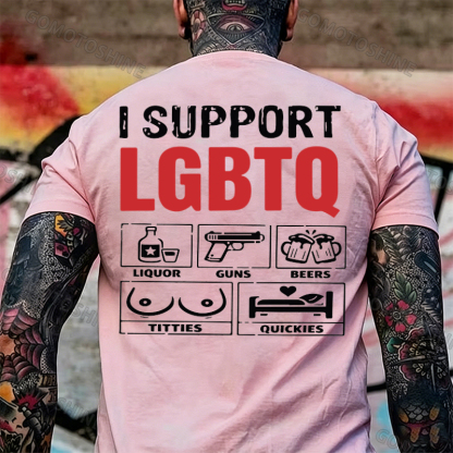 I Support LGBTQ Funny Printed Men's T-Shirt Image - 23