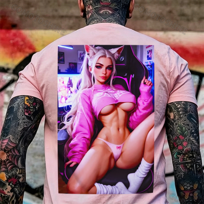Sexy Esports Cat Girl Print Men's T-shirt Image - 10