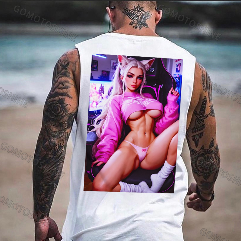 Sexy Esports Cat Girl Print Men's Vest Image - 2