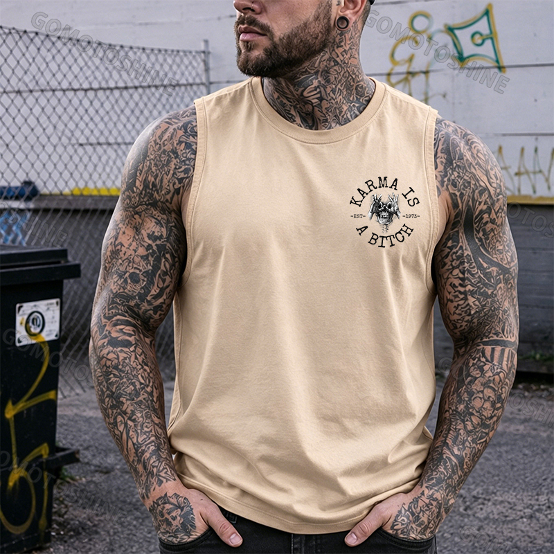 KARMA IS A BITCH Skull With OK Print Men's Vest Image - 5