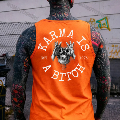 KARMA IS A BITCH Skull With OK Print Men's Vest Image - 6