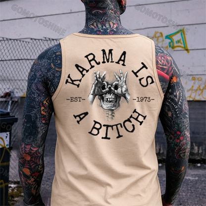 KARMA IS A BITCH Skull With OK Print Men's Vest Image - 7