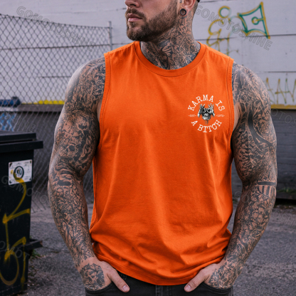 KARMA IS A BITCH Skull With OK Print Men's Vest Image - 10