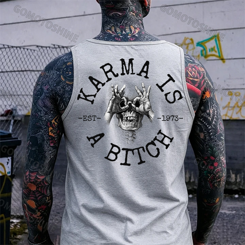 KARMA IS A BITCH Skull With OK Print Men's Vest Image - 12