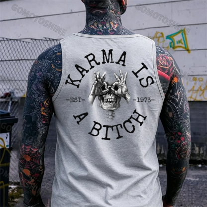 KARMA IS A BITCH Skull With OK Print Men's Vest Image - 12