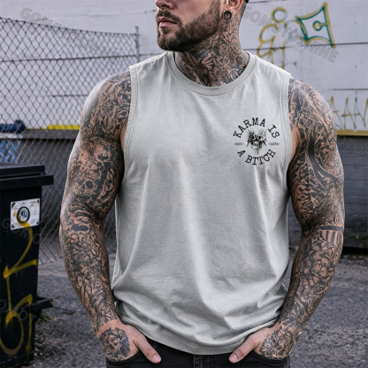 KARMA IS A BITCH Skull With OK Print Men's Vest Image - 8