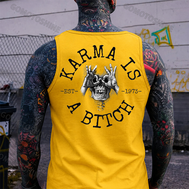 KARMA IS A BITCH Skull With OK Print Men's Vest Image - 9