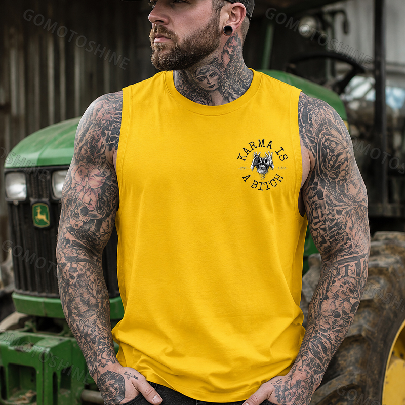 KARMA IS A BITCH Skull With OK Print Men's Vest Image - 11