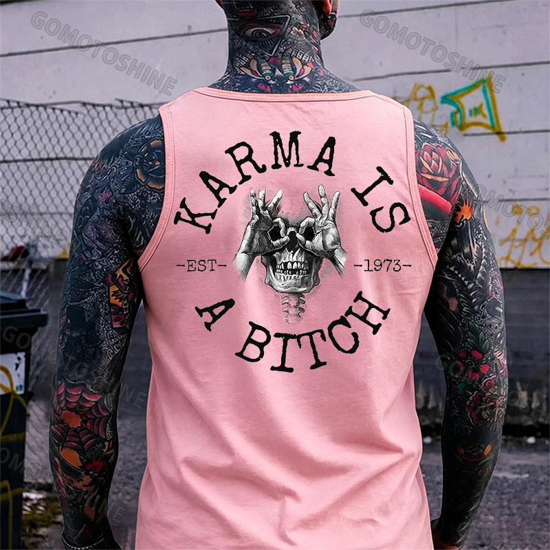 KARMA IS A BITCH Skull With OK Print Men's Vest Image - 16